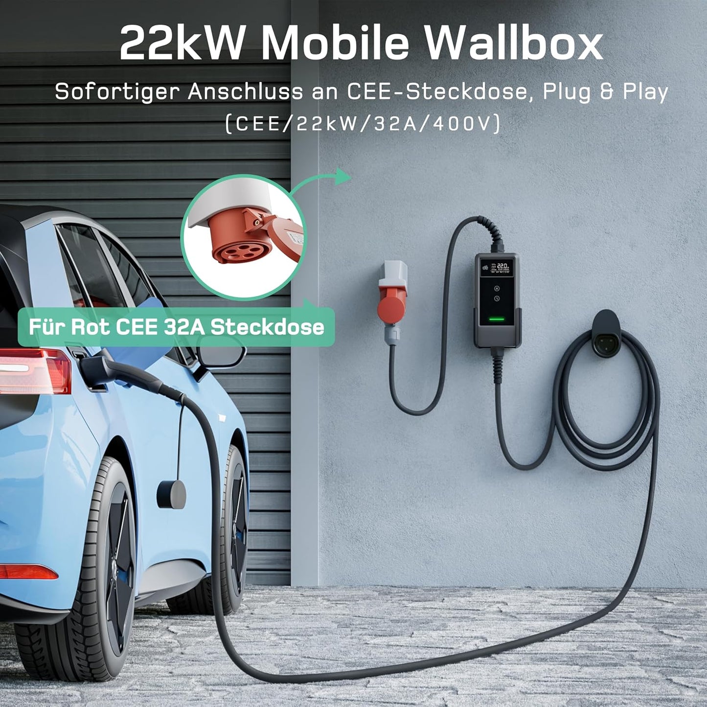 Wallbox Mobil DeAccessories 22kW /32A Trifazat și Aplicație Type 2