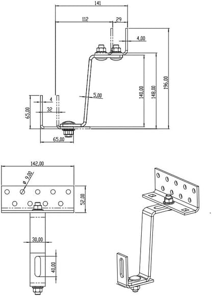 Adjustable hook for roof tiles 140 mm H17 reinforced - Stainless steel