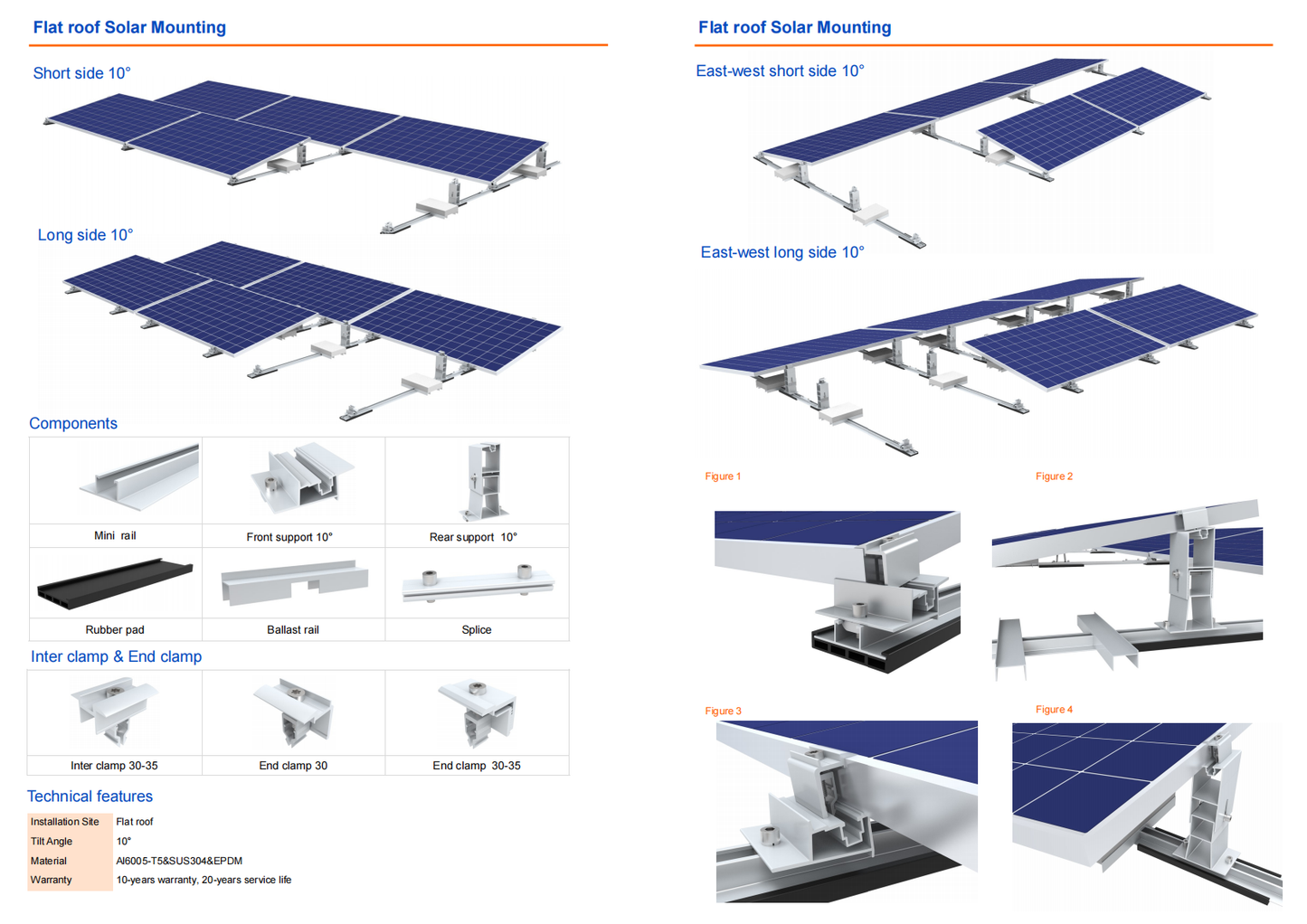 Sistem de Balast din Aluminiu Reglabil 5-10 ° pentru Acoperiș Plat Tip 5 - Sistem de Montaj PV