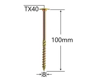 Șurub Torx, cap plat, 8x100 mm – Oțel inoxidabil A2 100 bucăți (copie)